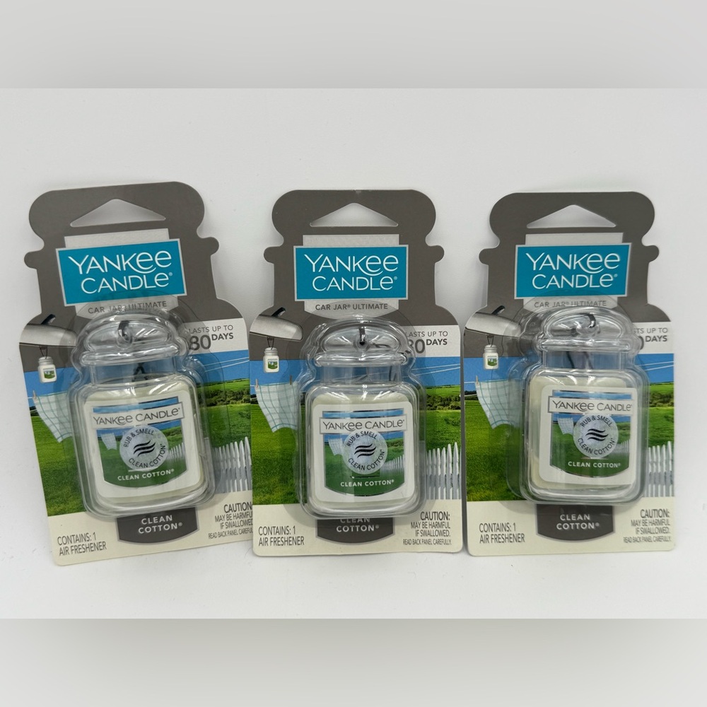 Yankee Candle Car Jar Ultimate Air Freshener, Clean Cotton 3-Pack unopened